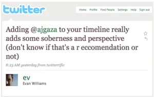 Evan William's tweet about our reprorting on Twitter in 2008
