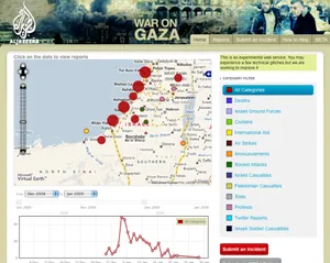 Screenshot of the Ushahidi map we deployed for tracking events during the War on Gaza 2008/2009